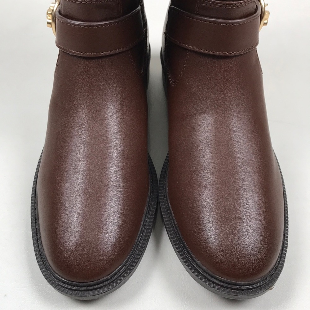 COACH Farrah Brown Leather Tall Riding Boots Logo Buckle NEW NWOB - Picture 7 of 15